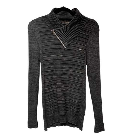 Leif Nelson Other - Leif Nelson Cable Knit Sweater Shawl Collar Funnel Neck Gray Techwear Streetwear